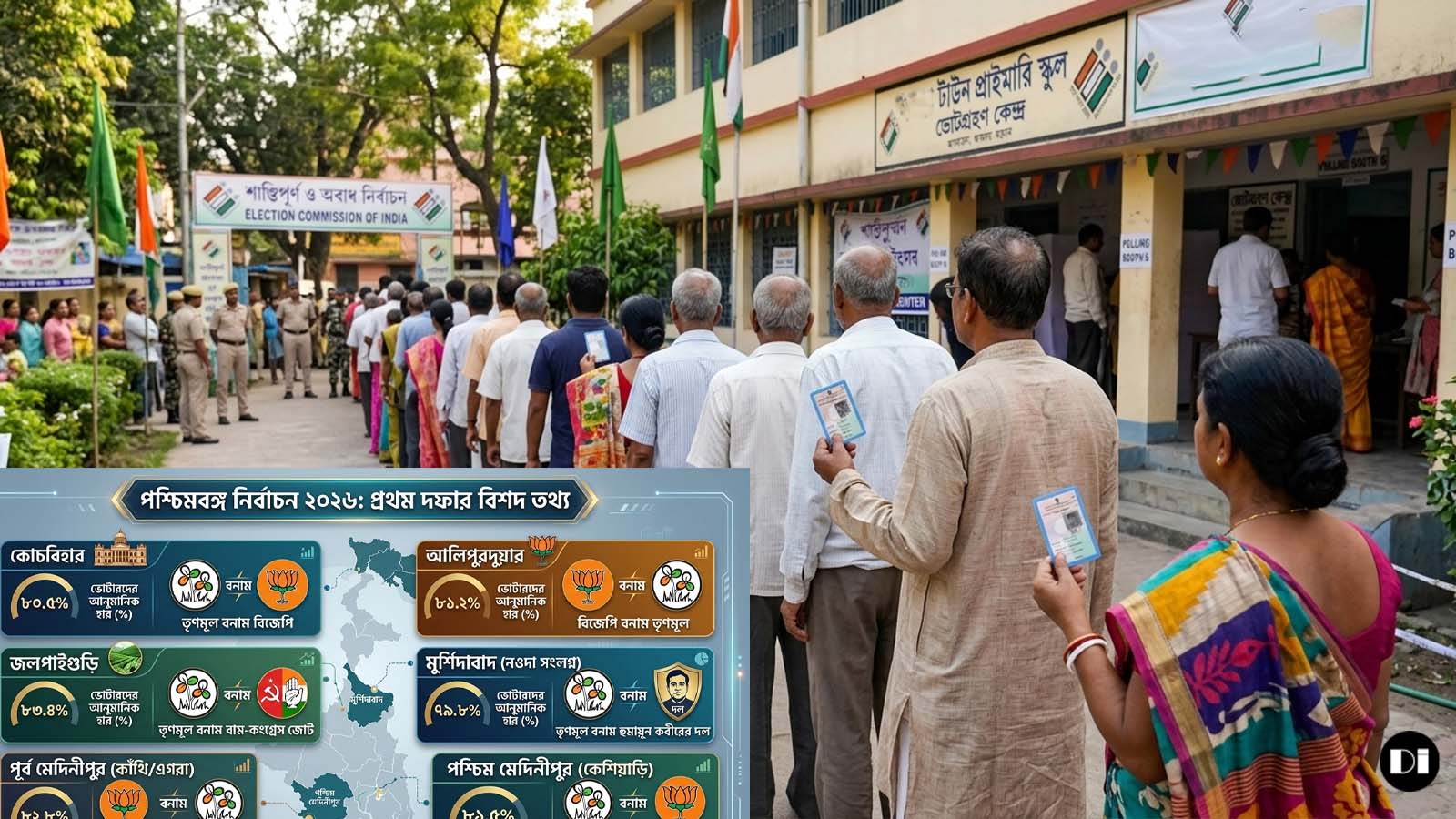 গণতন্ত্রের উৎসবে বাংলা: উত্তর থেকে দক্ষিণ, প্রথম দফায় ভাঙল ভোটের রেকর্ড।পালা বদলের ইঙ্গিত!